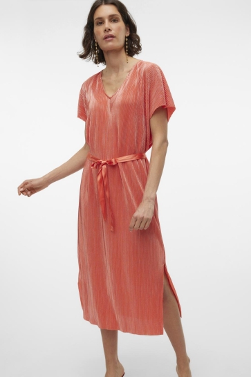 Vero Moda Jurk VMMUVI S/S CALF DRESS JRS BTQ 10314062 BURNT SIENNA