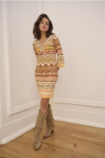 EsQualo Jurk DRESS BEADS DREAMSTORY SJ SP25.30004 999 print