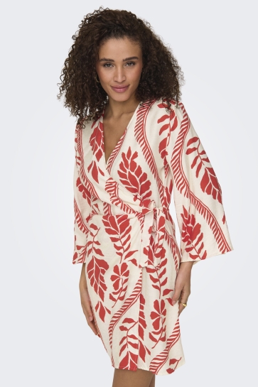 Jacqueline de Yong Jurk JDYPEPPER 7/8 WRAP DRESS WVN DIA 15344095 Papyrus/SKI PATROL FLOWER