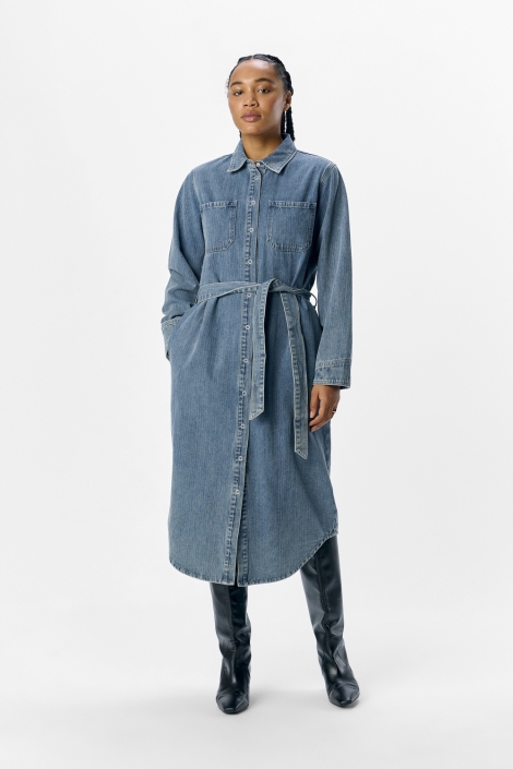Object blauwe dames jurk | Model vooraanzicht