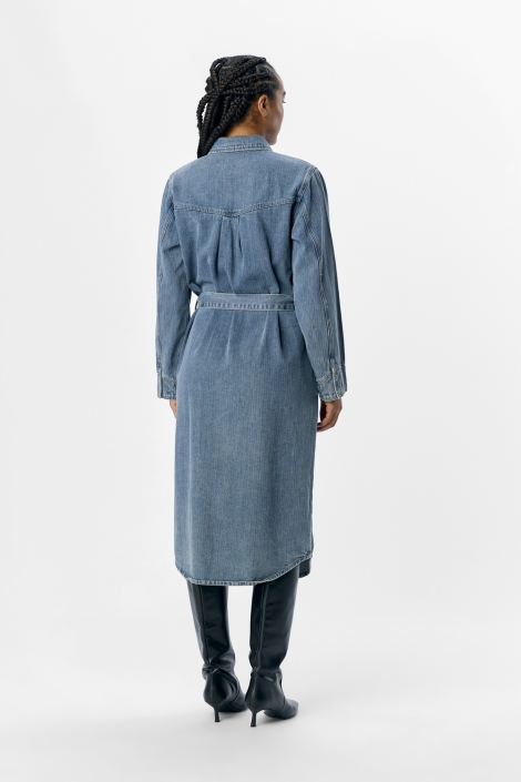 Object blauwe dames jurk | Model achteraanzicht