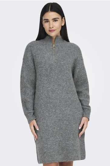 Only Jurk ONLTOKYO L/S ZIP DRESS KNT 15335831 DARK GREY MELANGE