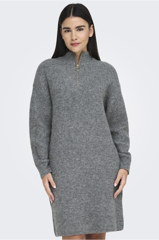 Only grijze dames jurk | Model vooraanzicht