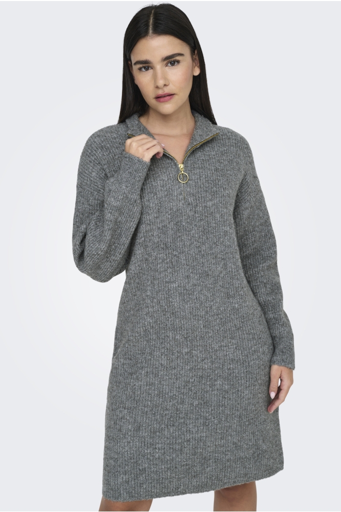 Only grijze dames jurk | Model vooraanzicht