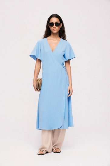 Vila Jurk VILOVIE S/S WRAP MIDI DRESS - NOOS 14059666 BLISSFUL BLUE
