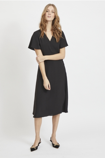 Vila Jurk VILOVIE S/S WRAP MIDI DRESS - NOOS 14059666 Black