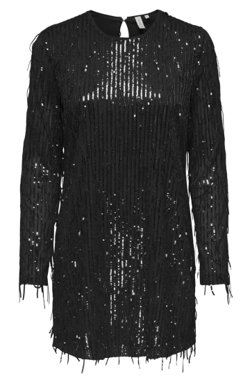 Only Jurk ONLANIKA SPACY LS SHORT DRESS WVN 15336062 BLACK/BLACK SEQU