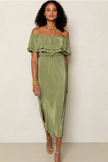 Freebird Jurk BONNE KN PLISSE JERSEY 25 2 1930 Sage Green