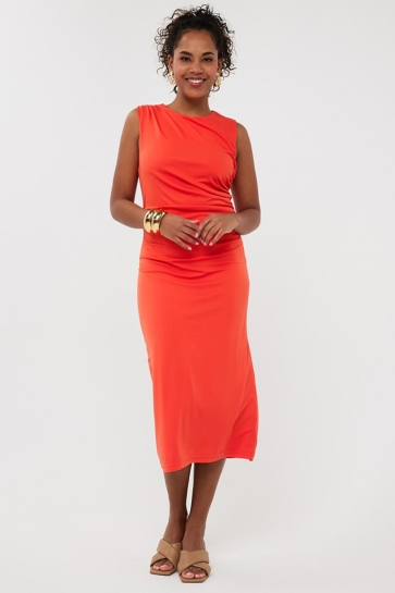 EsQualo Jurk DRESS LONG GATHERING HS25.28212 437 red orange