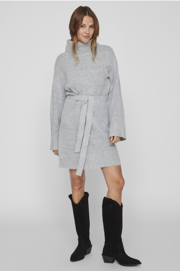 Vila VIROLFIE L/S TIE BELT KNIT DRESS - 14061999 LIGHT GREY MELANGE