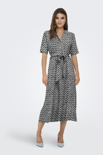 Jacqueline de Yong Jurk JDYSTARSEZEN LIFE 2/4 MIDIDRESS WVN 15320702 CLOUD DANCER/03-25-26 BLACK GRAPHIC