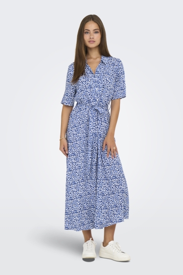 Jacqueline de Yong Jurk JDYSTARSEZEN LIFE 2/4 MIDIDRESS WVN 15320702 CLOUD DANCER/03-25-27 DEEP ULTRANARINE ANIMAL