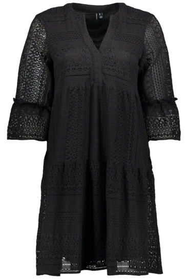 Vero Moda Jurk VMHONEY LACE 3/4 V-NECK TUNIC WVN G 10275875 BLACK/ORIGINAL LACE
