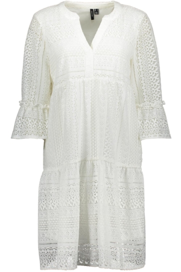 Vero Moda Jurk VMHONEY LACE 3/4 V-NECK TUNIC WVN G 10275875 SNOW WHITE