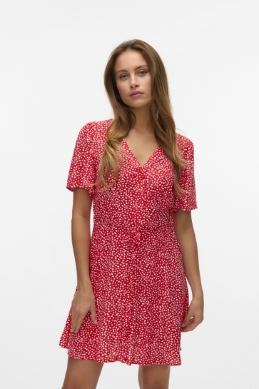Vero Moda Jurk VMALBA SS SHORT DRESS WVN GA NOOS 10292845 FIERY RED /JOEY DOT