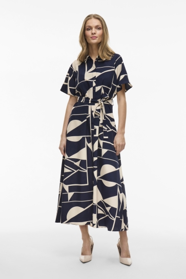 Vila Jurk VIEBBA S/S MIDI SHIRT DRESS/KA 14109995 NAVY BLAZER/BIRCH GRAPHIC