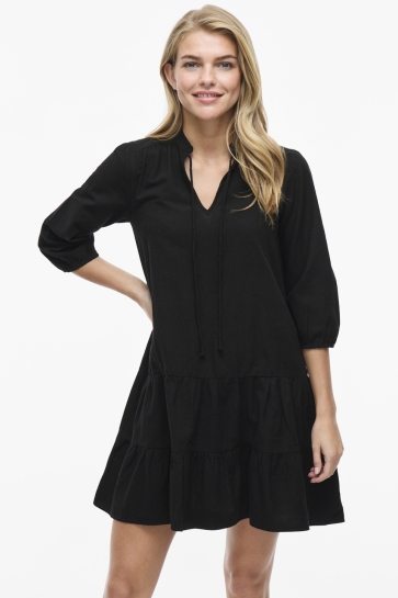 Vila Jurk VIPETRA V-NECK 3/4 SHORT DRESS/TES 14109524 BLACK BEAUTY