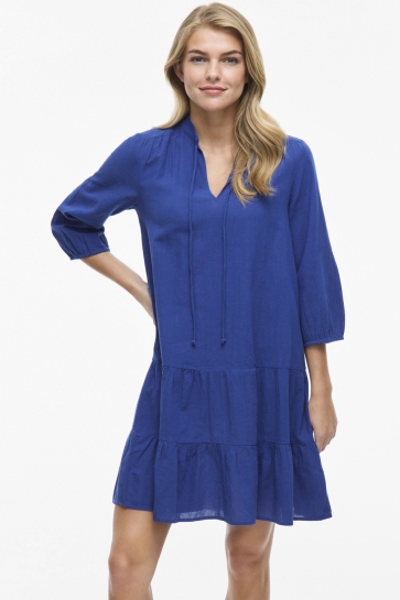 Vila Jurk VIPETRA V-NECK 3/4 SHORT DRESS/TES 14109524 MAZARINE BLUE