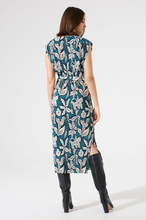 Garcia blauwe dames jurk | Model achteraanzicht