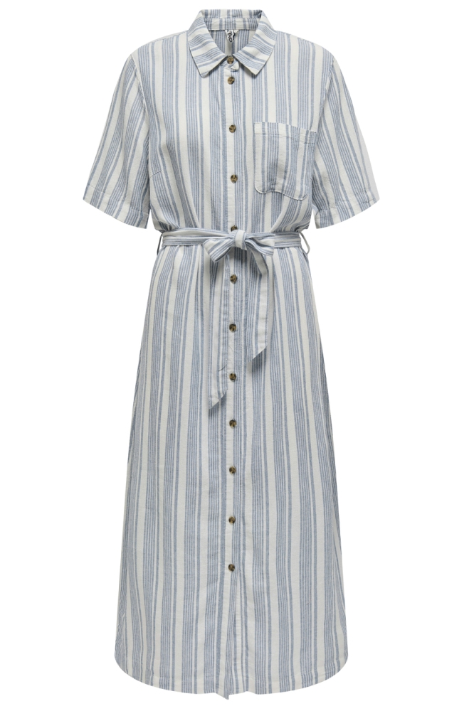 ONLCARO S/S LINEN BL BELT DRESS CC 15338884 Coronet Blue/BRIGHT WHITE
