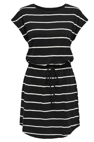 Only Jurk ONLSUMMER S/S O-NECK DRESS JRS 15348019 BLACK/CLOUD DANCER