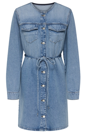 Only Jurk ONLMINNIE NO COLLAR BELT DENM DRESS 15357973 Light Blue Denim