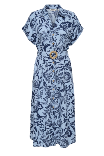 Only Jurk ONLJAKIRI LINEN SS MIDI SHIRT DRESS 15357784 Cerulean/NOOS GRAPH