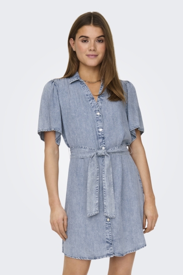 Only Jurk ONLHELENA SS BELTED DNM DRESS QYT 15319299 Light Blue Denim