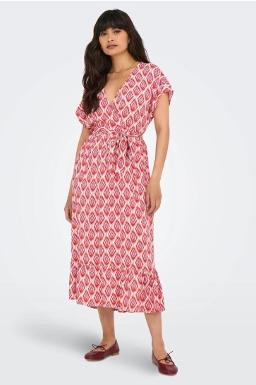 Only Jurk ONLZILLA ADELE LIFE SS LONG DRESS W 15357778 Equestrian Red