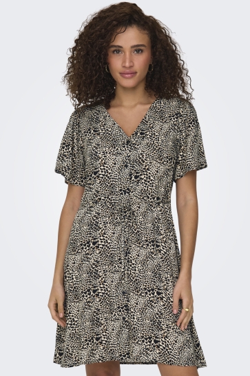Only Jurk ONLEVIDA S/S SHORT DRESS WVN NOOS 15237382 PUMICE STONE/ALMA HEART