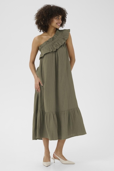 Culture Jurk CUELINA ONE SHOULDER DRESS 50110614 170517 DUSKY GREEN