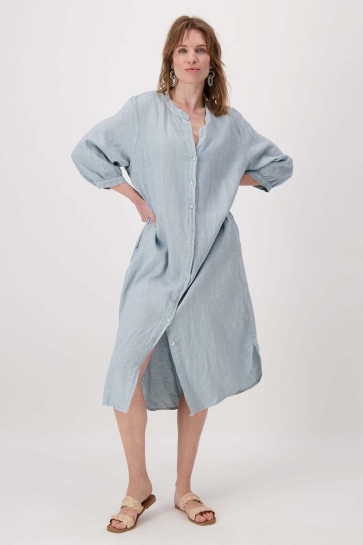 Zusss Jurk LANGE LINNEN DOORKNOOP JURK 0301 098 2014 VERGRIJSD BLAUW