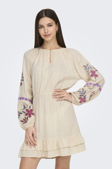 Only Jurk ONLBLAKE LIFE LS EMB DRESS WVN 15349357 PUMICE STONE