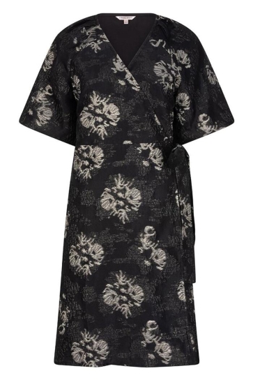 EsQualo Jurk DRESS JACQUARD PUFF SLEEVE W25 09700 000 black