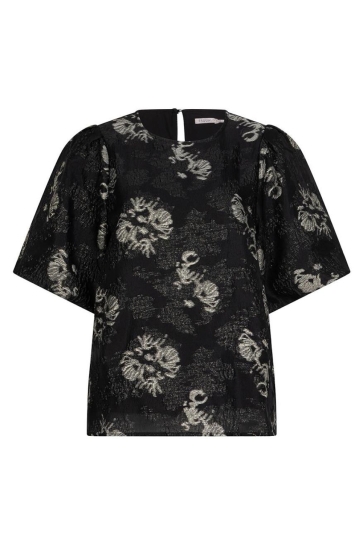 EsQualo T-shirt TOP JACQUARD PUFF SLEEVE W25 09701 000 black