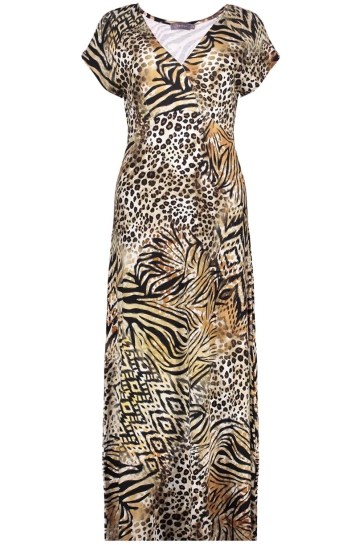 Geisha Jurk JUNE MIDI JURK MET V HALS EN PRINT 57366 60 000775 BROWN/BLACK