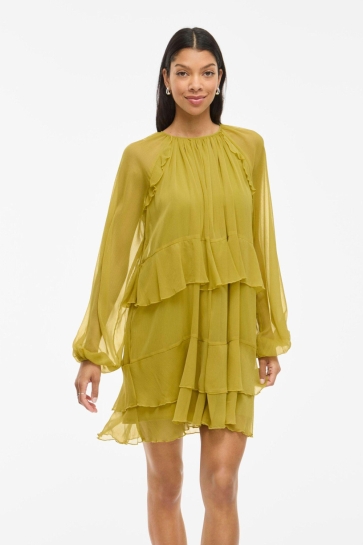 Vila VIHELA L/S RUFFLE DRESS 14111863 Green Envy