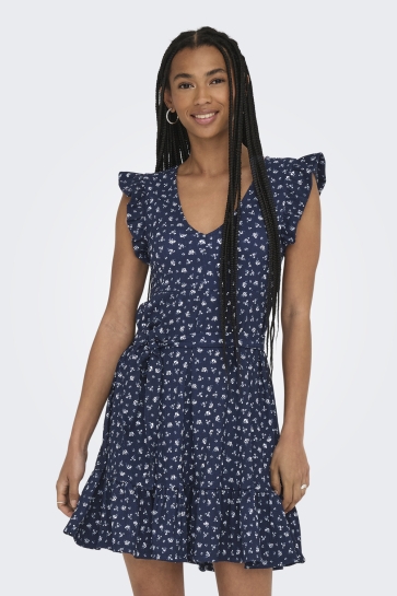 Only Jurk ONLHILLARY V NECK BELT DRESS CS OX 15360716 NIGHT SKY/ANN FLOWER