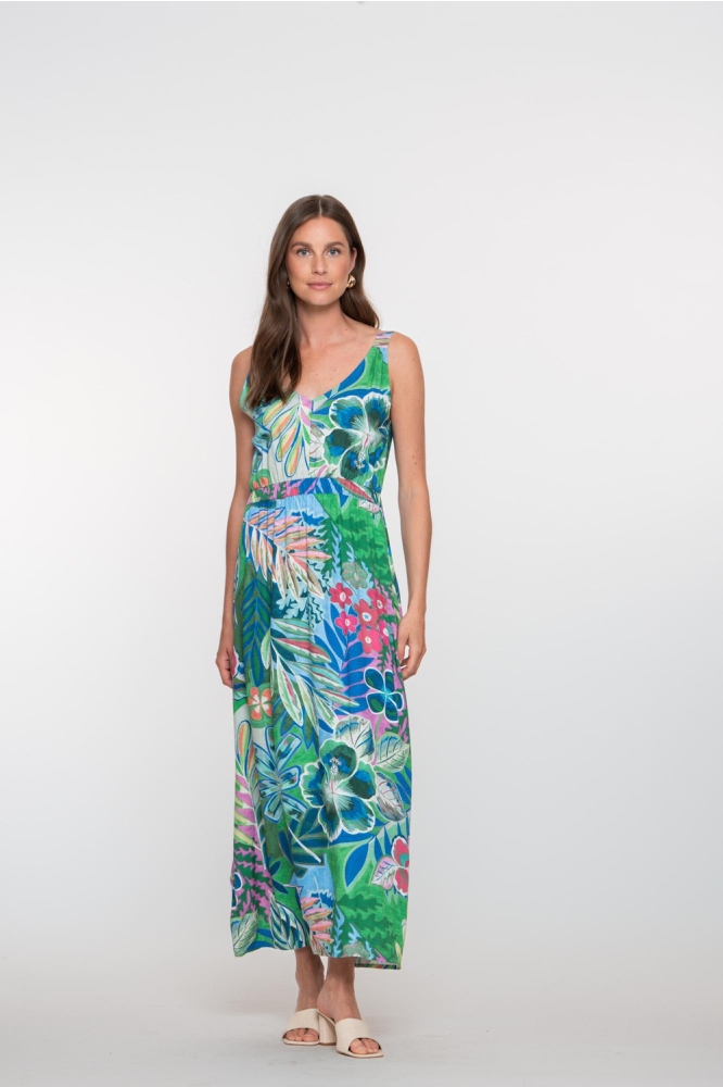 Geisha multi color dames jurk | Model vooraanzicht