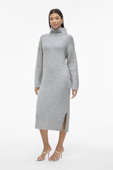 Vila Jurk VILASSIA ROLLNECK L/S KNIT DRESS 14106326 Light Grey Melange