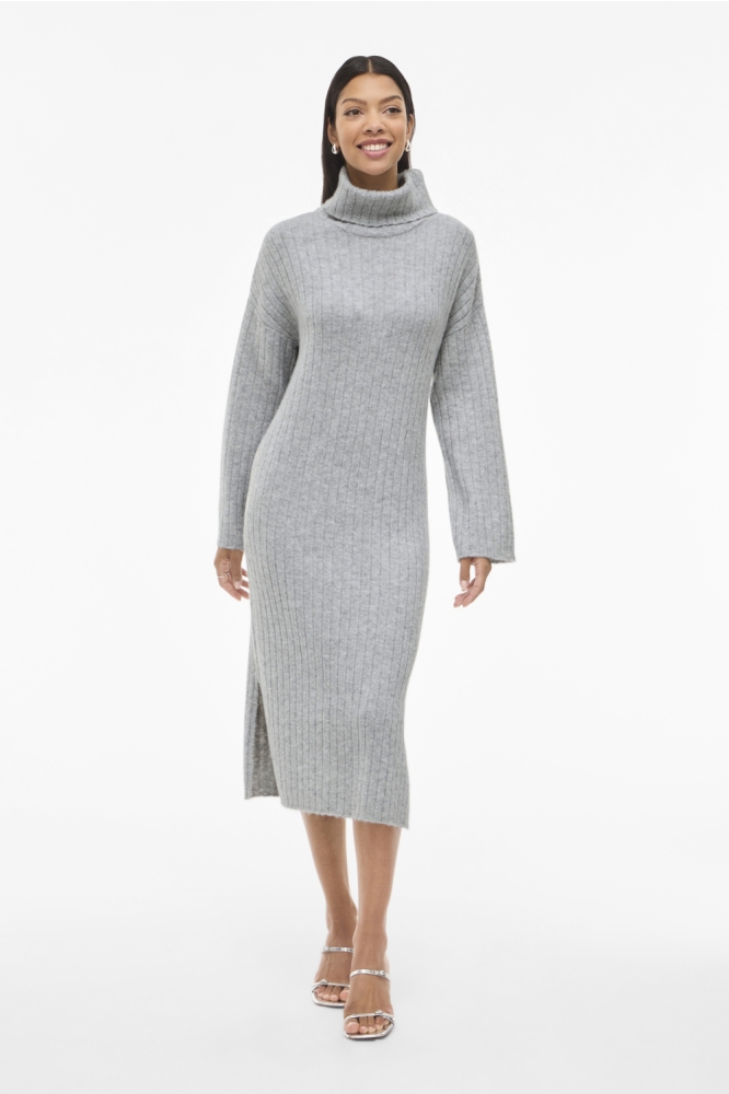 Vila grijze dames jurk | Model vooraanzicht