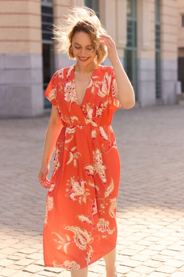LolaLiza Jurk R STELLA FLW 08104090 ORANGE/BEIGE