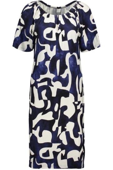 NED Jurk WELA SS MARINE ABSTRACT ART TRICOT 25S4 X1692 01 303 marine