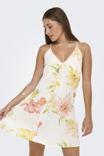 Only Jurk ONLOFELIA SHORT STRAP DRESS OX WVN 15370636 CLOUD DANCER/SUMMER FLORAL