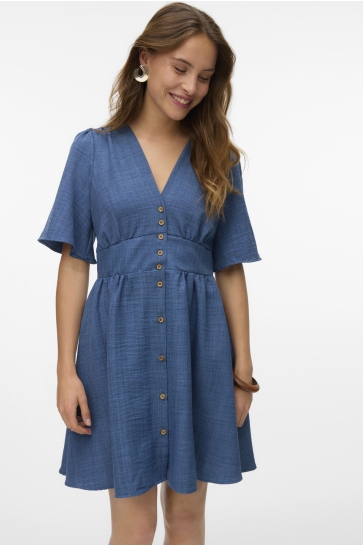 Vero Moda Jurk VMMELANEY 2/4 SHORT DRESS WVN NOOS 10333785 Dark denim melange