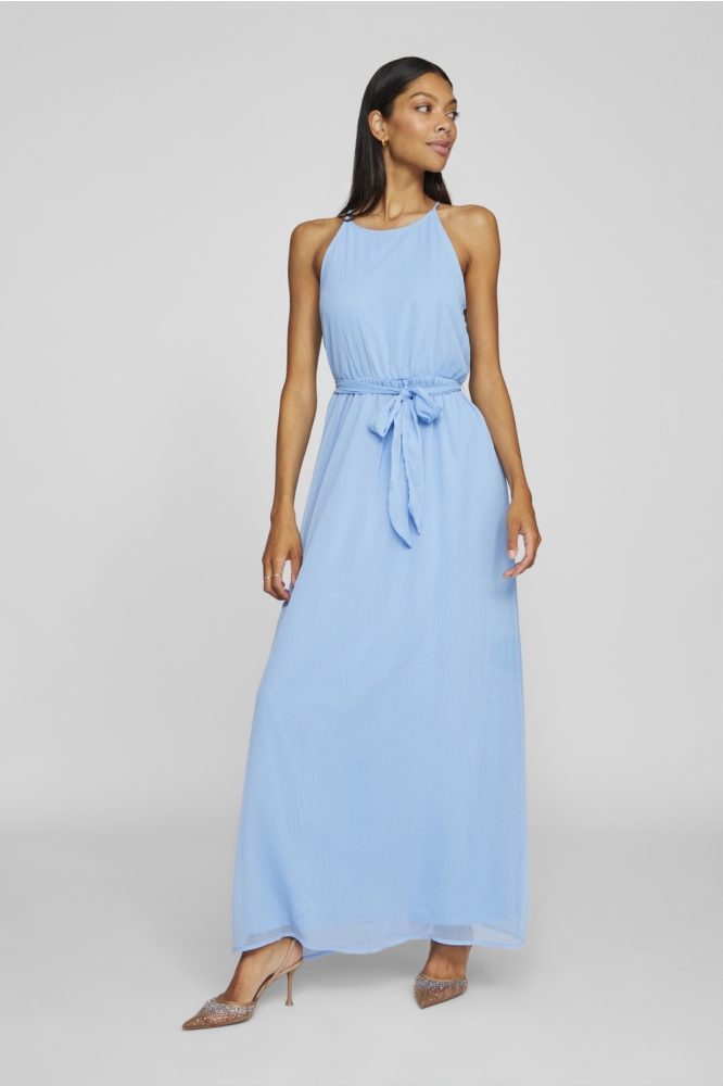 Vila blauwe dames jurk | Model vooraanzicht