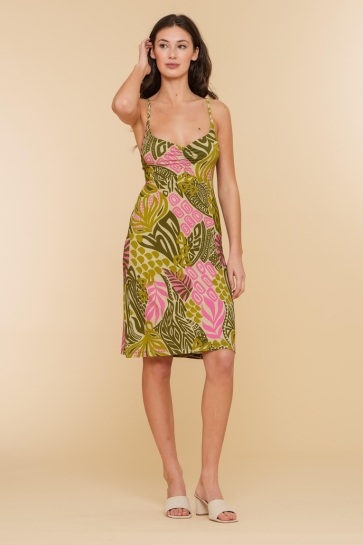 Geisha Jurk NOA DRESS SPAGHETTI AOP 47413 60 Pr.08 Forest Green/Pink