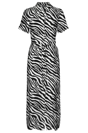Vero Moda Jurk VMEASY JOY S/S LONG SHIRT DRESS WVN 10297365 BIRCH/ZEBRA