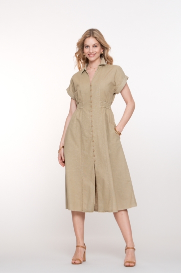 Geisha Jurk A LIJN MIDI JURK MET LINNEN LOOK 57303 10 000720 SAND