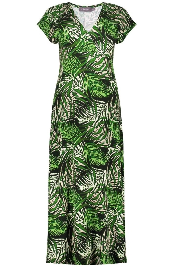 Geisha Jurk JANE JURK MET V HALS EN PATROON 57364 60 000530 GREEN/0FF-WHITE